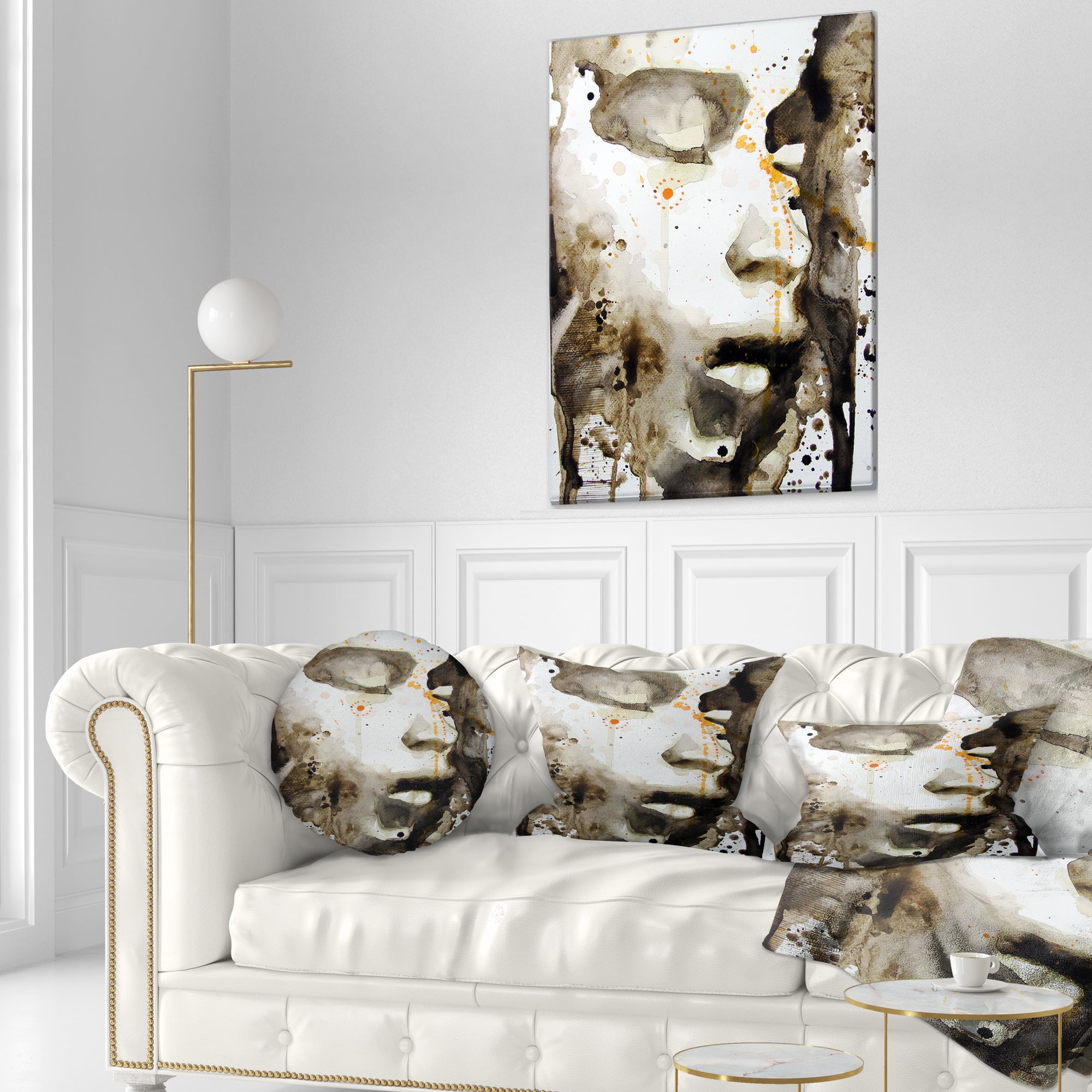 Designart Brown Illustrated Girl - Abstract Portrait Throw Pillow - 12x20