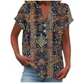 thumbnail image 2 of Ichuanyi Womens Printed Tops Short Sleeve Shirts Dressy Casual Henley V-Neck Summer Tops T-Shirts Loose Fit Tunic Blouses, 2 of 5