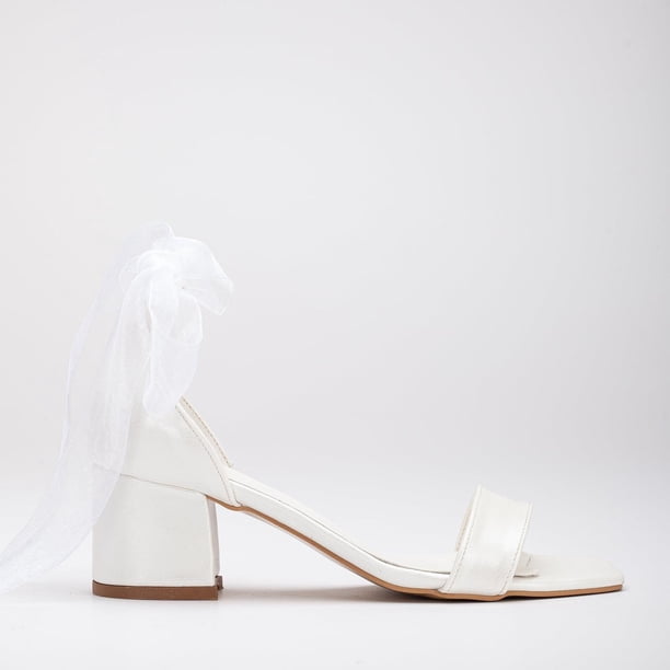 Athena - Tacones de bloque color marfil con lazo crema 25 CM