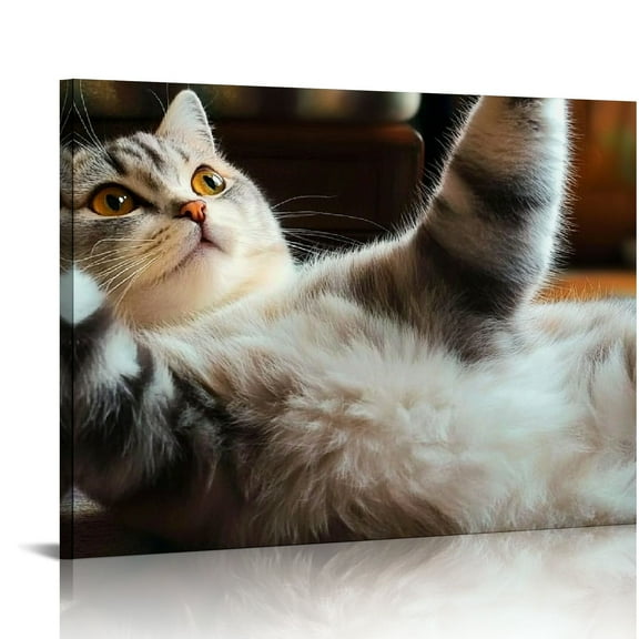 FCXZI Funny Cat Wall Art Vintage Yoga Cat Pictures Canvas Prints for Living Room Cute Pet Animal Painting for Cat Lovers Cat Wall Decor Kitty Nursery Bedroom Bathroom Office Home Decoration 1 16x12in