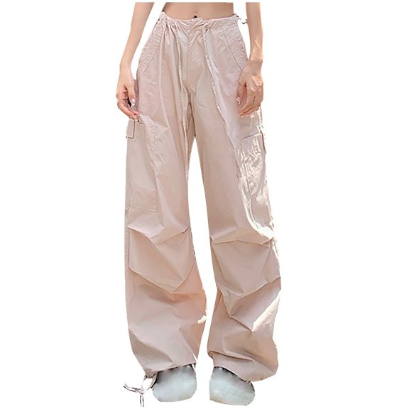 Kmdttou Cargo Plus Size Pants Women Baggy wide leg Flap High Waisted Work Pants Multi-Pockets Versatile Straight Leg Pants Trousers