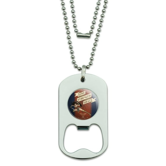 Wonder Woman Movie Love, Strength, Grace Military Dog Tag Bottle Opener Pendant