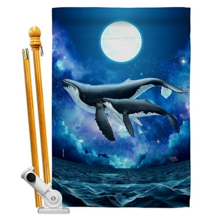 Breeze Decor HS120268-BO Humpback Whales Animals Sea Creature 28 x 40 in. Double-Sided Decorative Horizontal Flags for Decoration Banner Garden Yard Gift