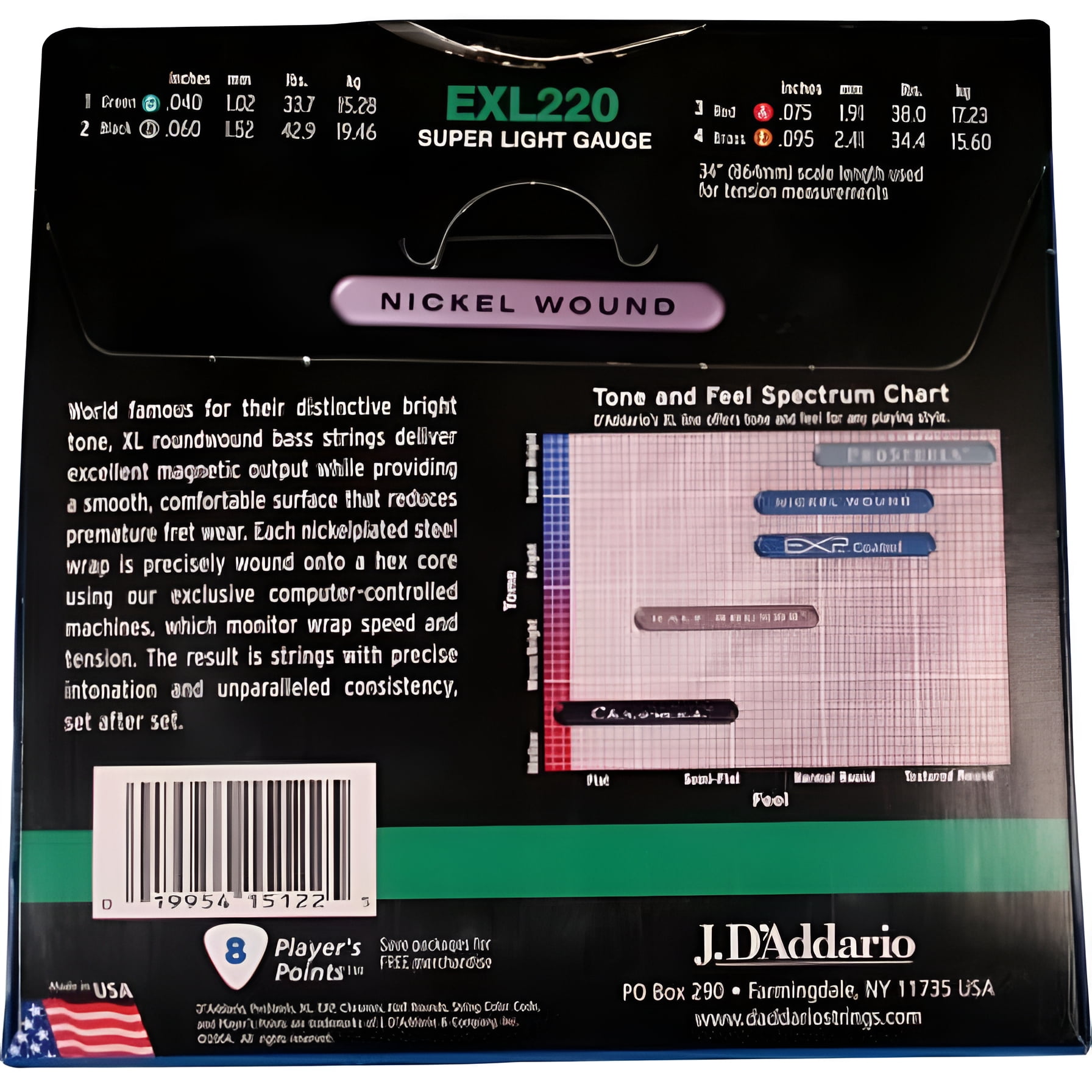 D'Addario EXL220 Nickel Wound Bass Guitar Strings, Super Light, 40-95, Long Scale
