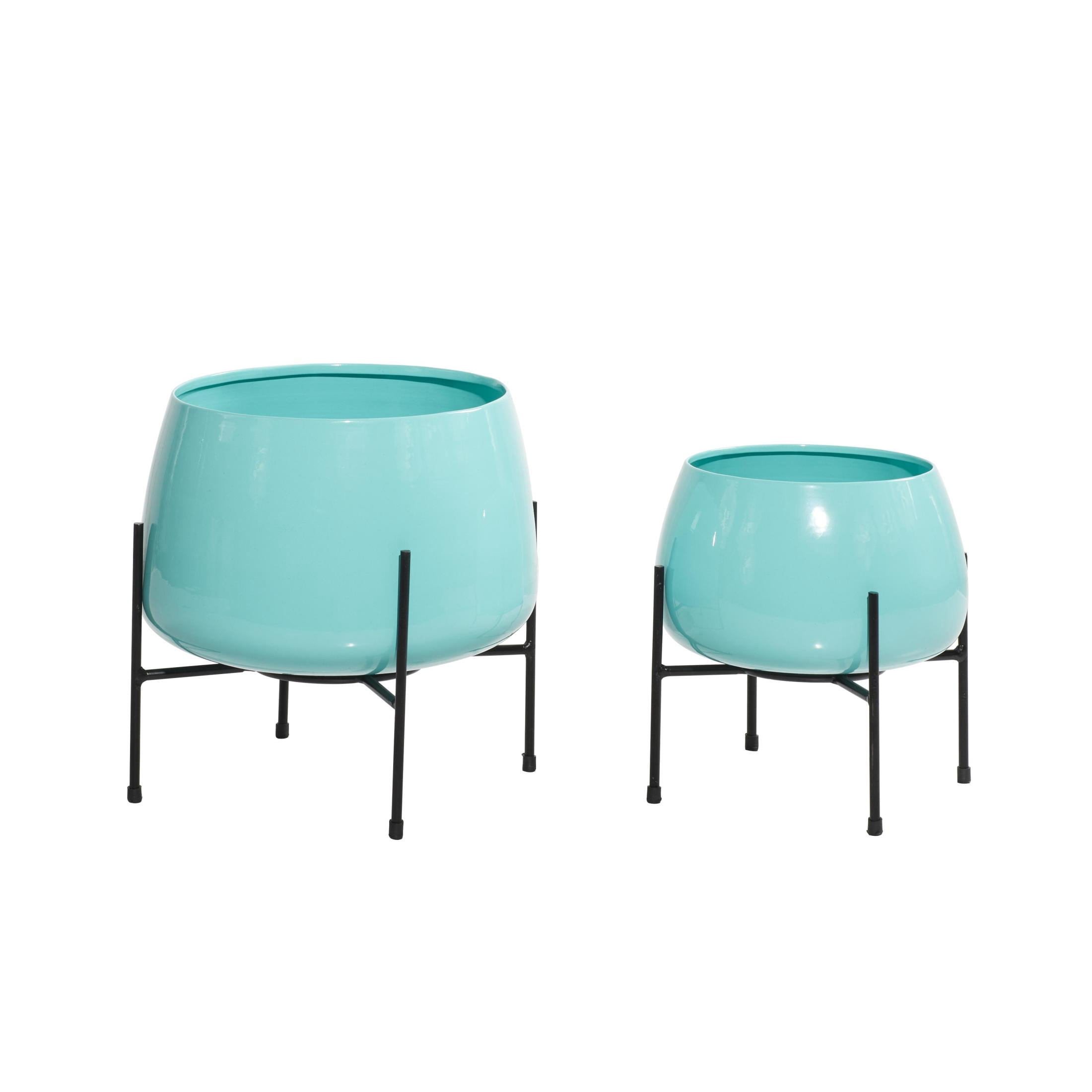 DecMode 8", 10"H Rounded Dome Teal Metal Planter with Removable Stand (2 Count)