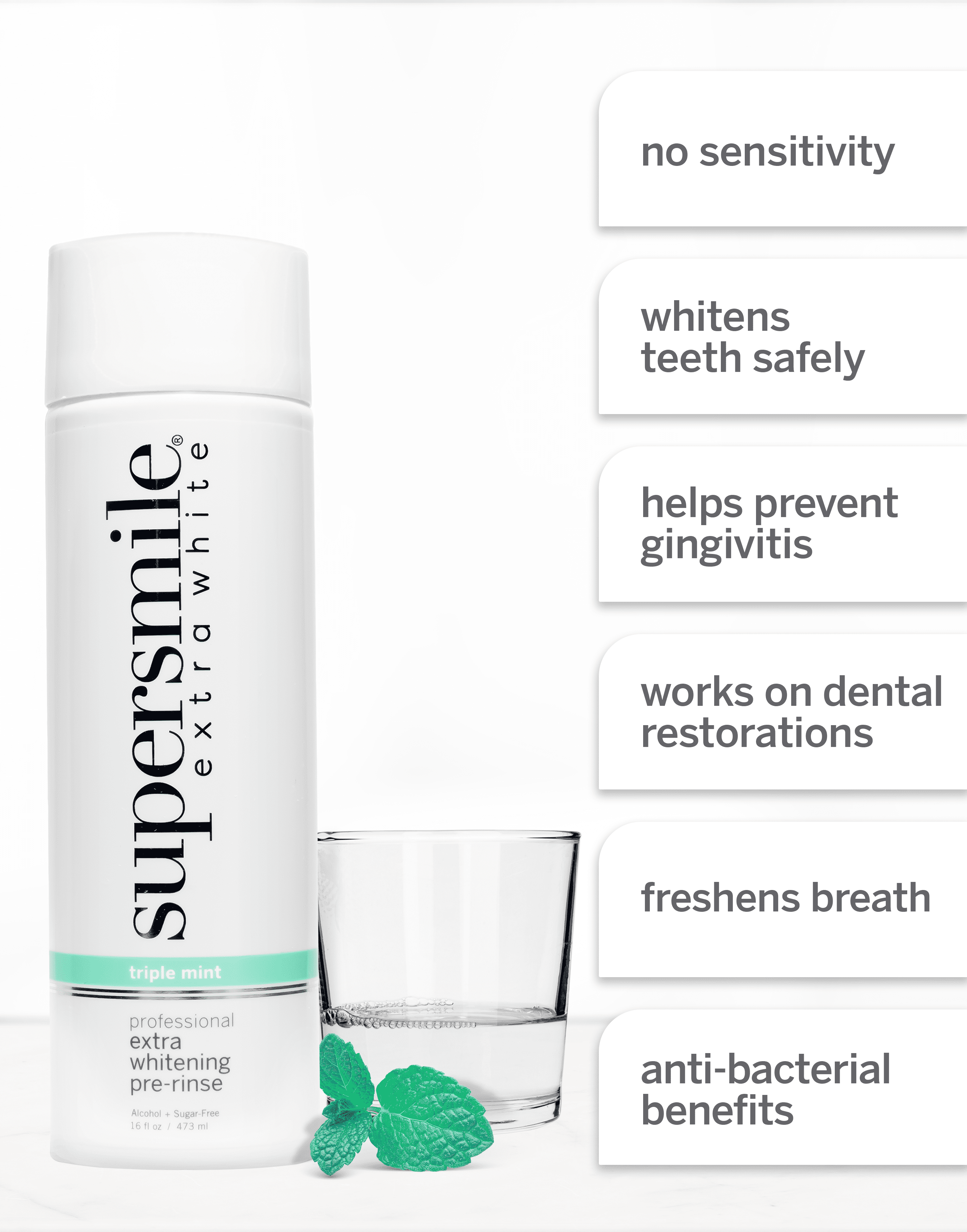 Supersmile Extra Whitening Pre-Rinse, Pre-Brush Mouthwash, Alcohol-Free, 16 oz