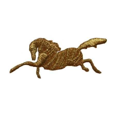 - ID 3603 Gold Horse Silhouette Patch Wild Mustang Embroidered Iron On Applique