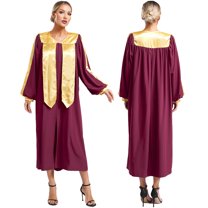 TiaoBug Womens Mens Choir Church Robe V-neck Long Sleeve Zipper Graduation Gown Burgundy L