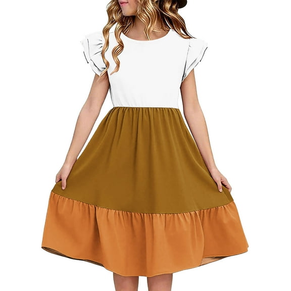 12-13 Years Tween Girls Summer Dress Ruffle Sleeve A Line Casual Party Dresses 6-13 Years