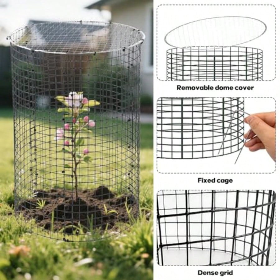 30 Pcs 24'' x 12'' Large Wire Plant Protector from Animals With Metal Cover 10 Pack Metal Plant Cage Chicken Wire Cloche with 10Pcs Metal Covers to Keep Animals Out Garden Protection Bunny Barricade
