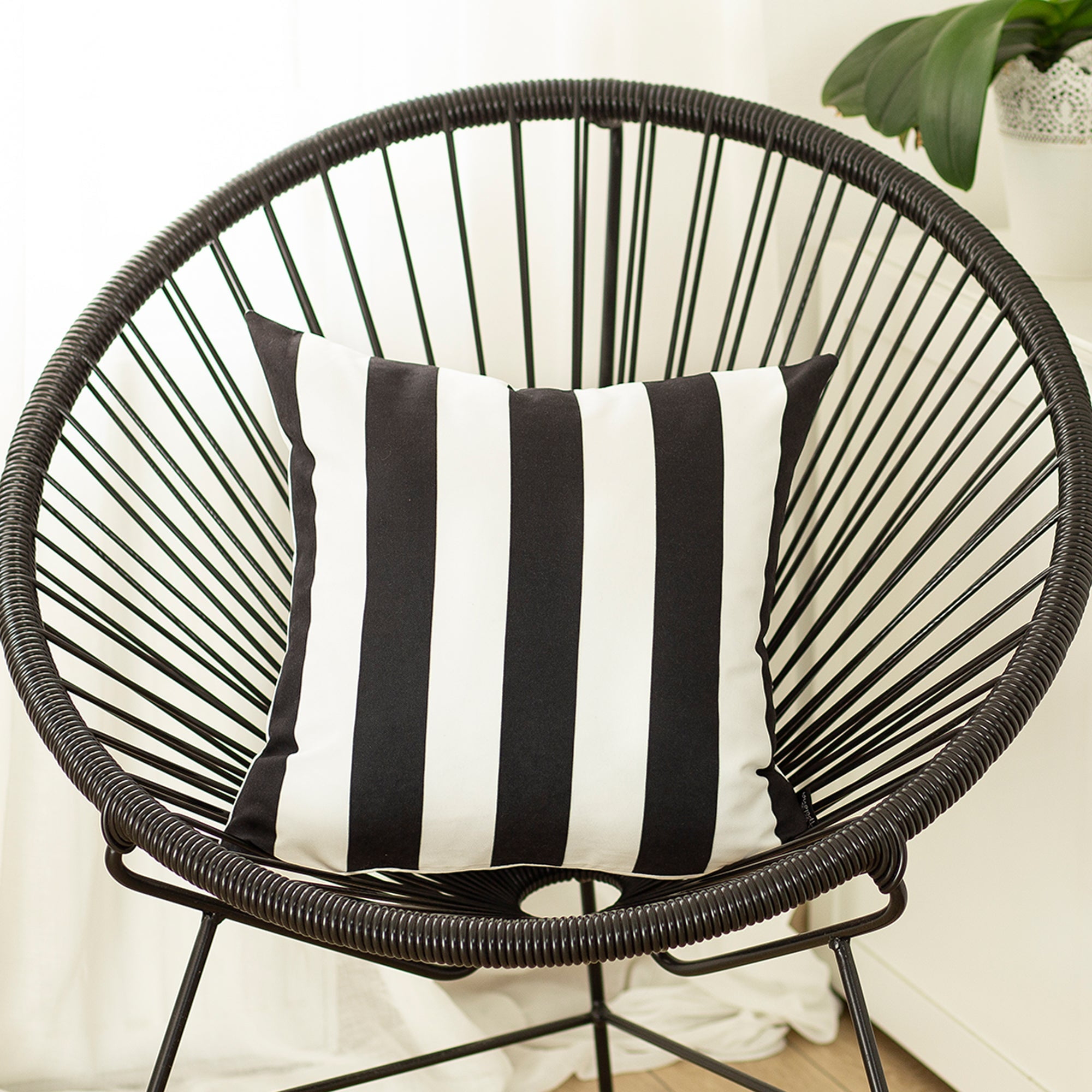 Black and White Striped Polyester Square Euro Pillow Cover