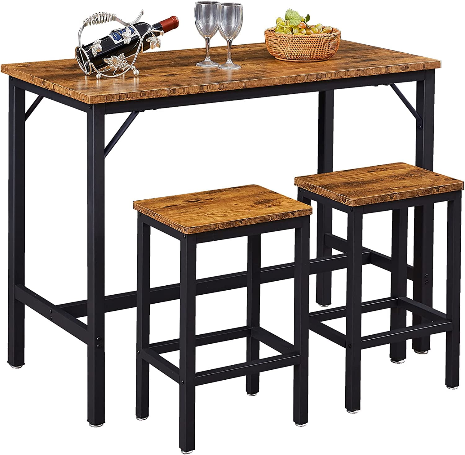 Bar Table Set with 2 Bar Stools Pub Dining Height Table Set 3 Pieces