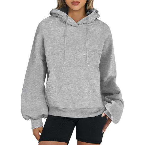 Qetyuw Lantern Sleeve Hoodies for Women Oversized Sweatshirts with Pocket Casual Long Sleeve Fleece Pullover