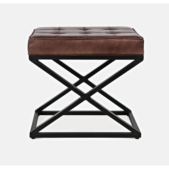 Jofran Global Archive Mid-Century Modern Genuine Leather Ottoman Pre-Assembled, 20''W x 14''D x 18.5''H, Dark Sienna