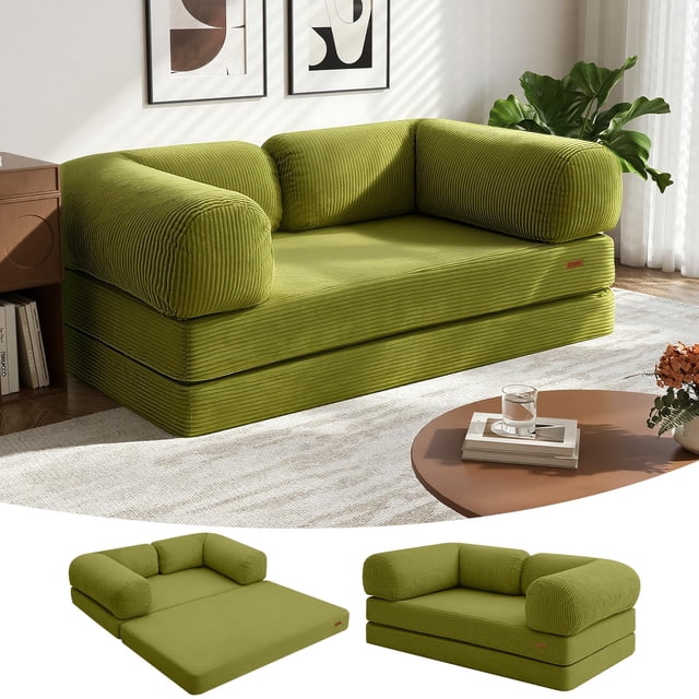 Sofá COMAX 4 en 1 plegable, cama de matrimonio, color verde claro