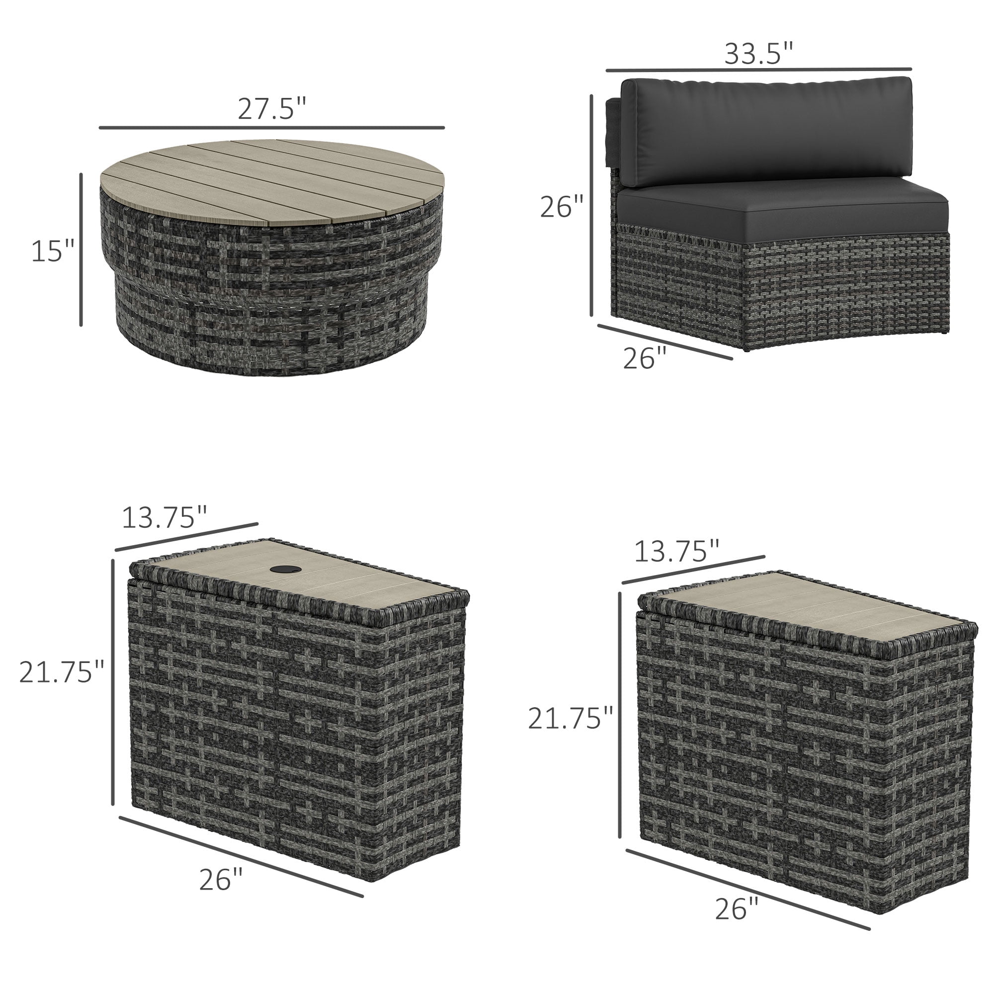Outsunny 8pc Patio Furniture Set with Sofa, Chair, Umbrella Hole, Gray
