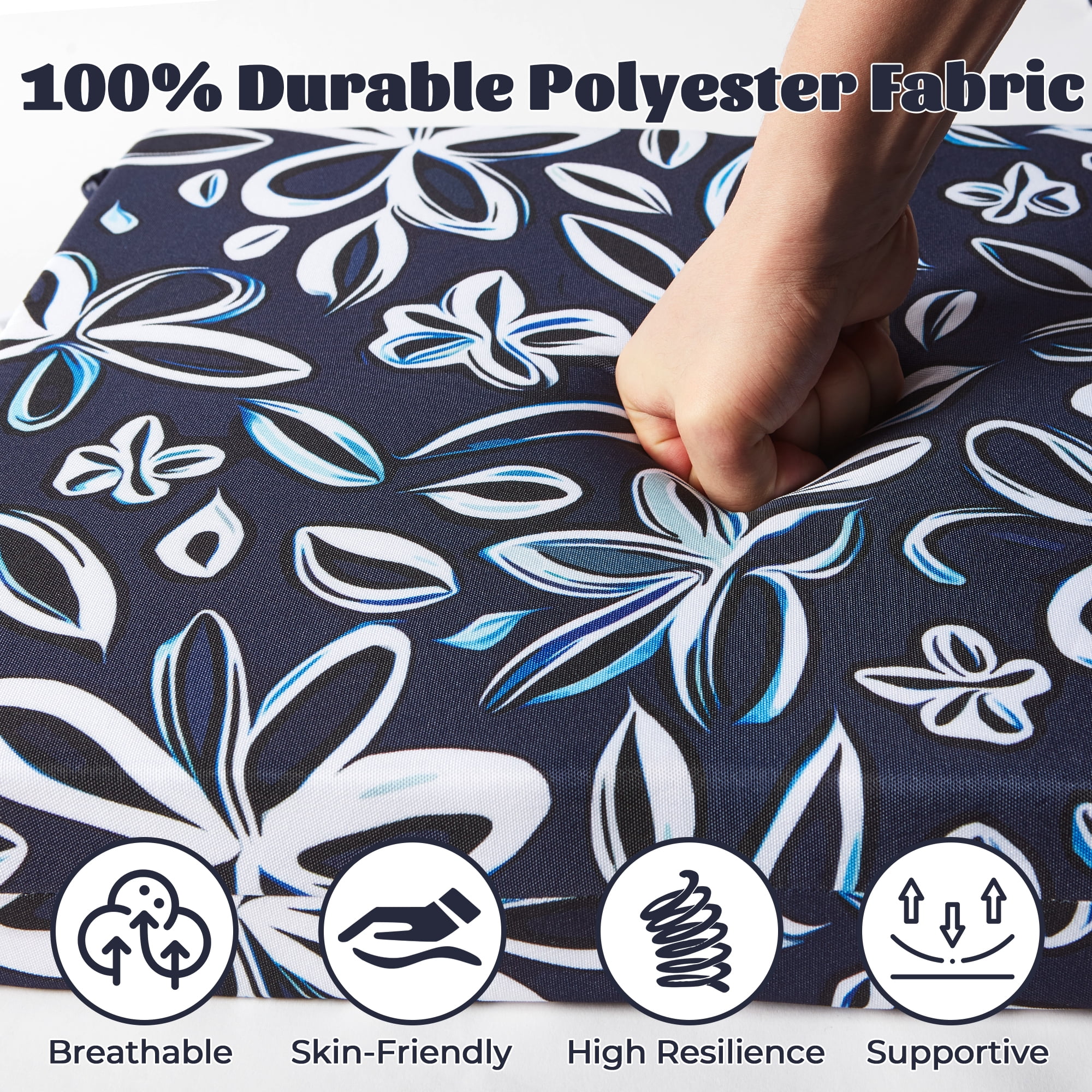 UNIKOME 4-Pack Outdoor Patio Seat Cushions, Water-Resistant High-Density Foam, 18.5 x 16 x 3 inch, Blue Floral