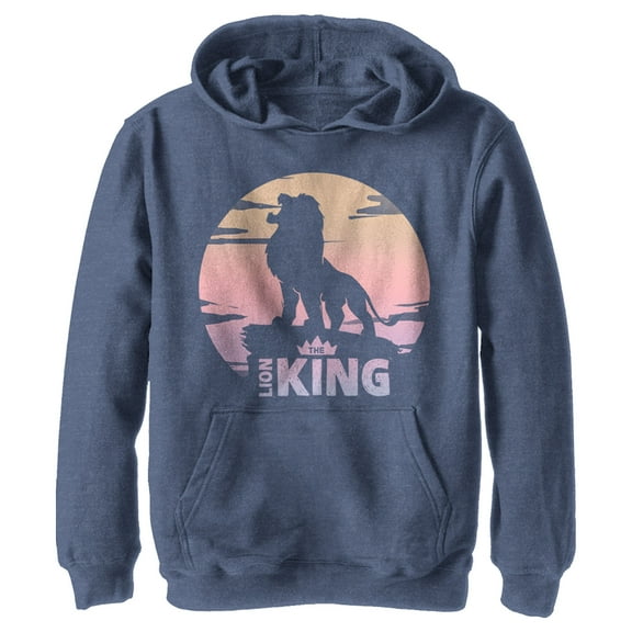 Boy's Lion King Sunset Pride Rock Pose Pull Over Hoodie Navy Blue Heather X Large