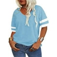 thumbnail image 3 of Langwyqu Plus Size Women V-Neck Short Sleeve Striped T Shirt, 3 of 5