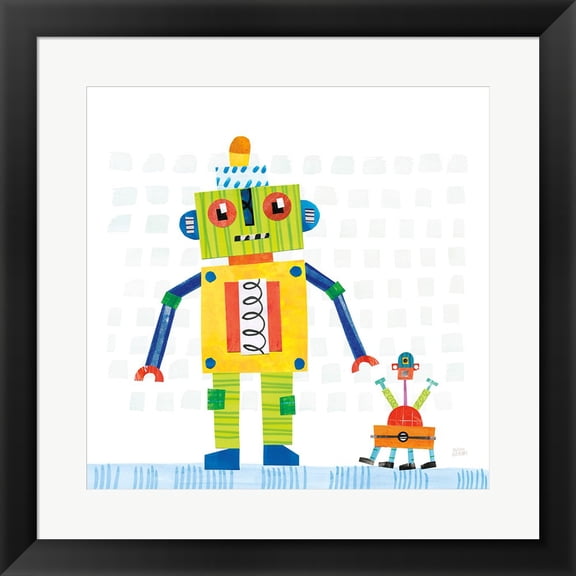 Robot Party IV on Square Toys by Melissa Averinos, Framed Wall Art, 19.5W x 19.5H
