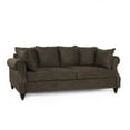 thumbnail image 2 of Noble House Viewland Fabric Pillowback 3 Seater Sofa with Nailhead Trim, Brown and Dark Brown, 2 of 7