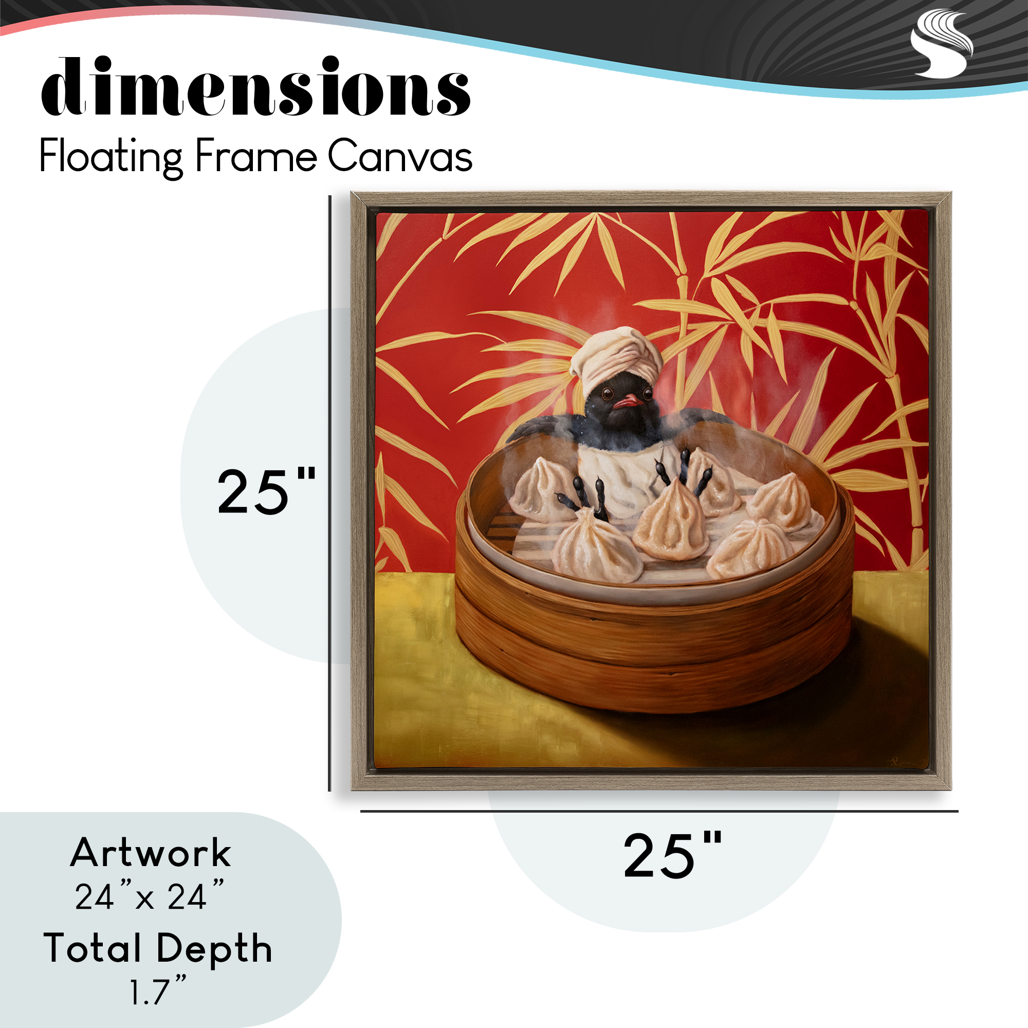 Bamboo Steamer Bird Brown Framed Floater Canvas Wall Art, design by Lucia Heffernan
