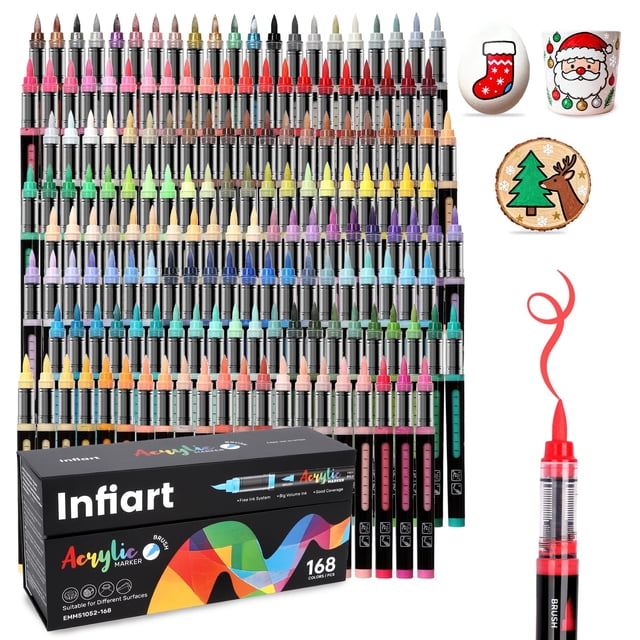 Set de marcadores acrílicos Infiart de 168 colores con punta pincel