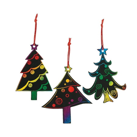 Oriental Trading Christmas Tree Fun Express - Magic Color Scratch Christmas Tree Ornam for Christmas - Craft Supplies - Magic Scratch - Ornaments - Christmas - 24 Pieces ()