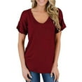 thumbnail image 6 of SHEOWO V-Neck Pocket Hem Slit Women's Plus Size Top V-Neck Short Sleeve Solid T-Shirt, 6 of 8