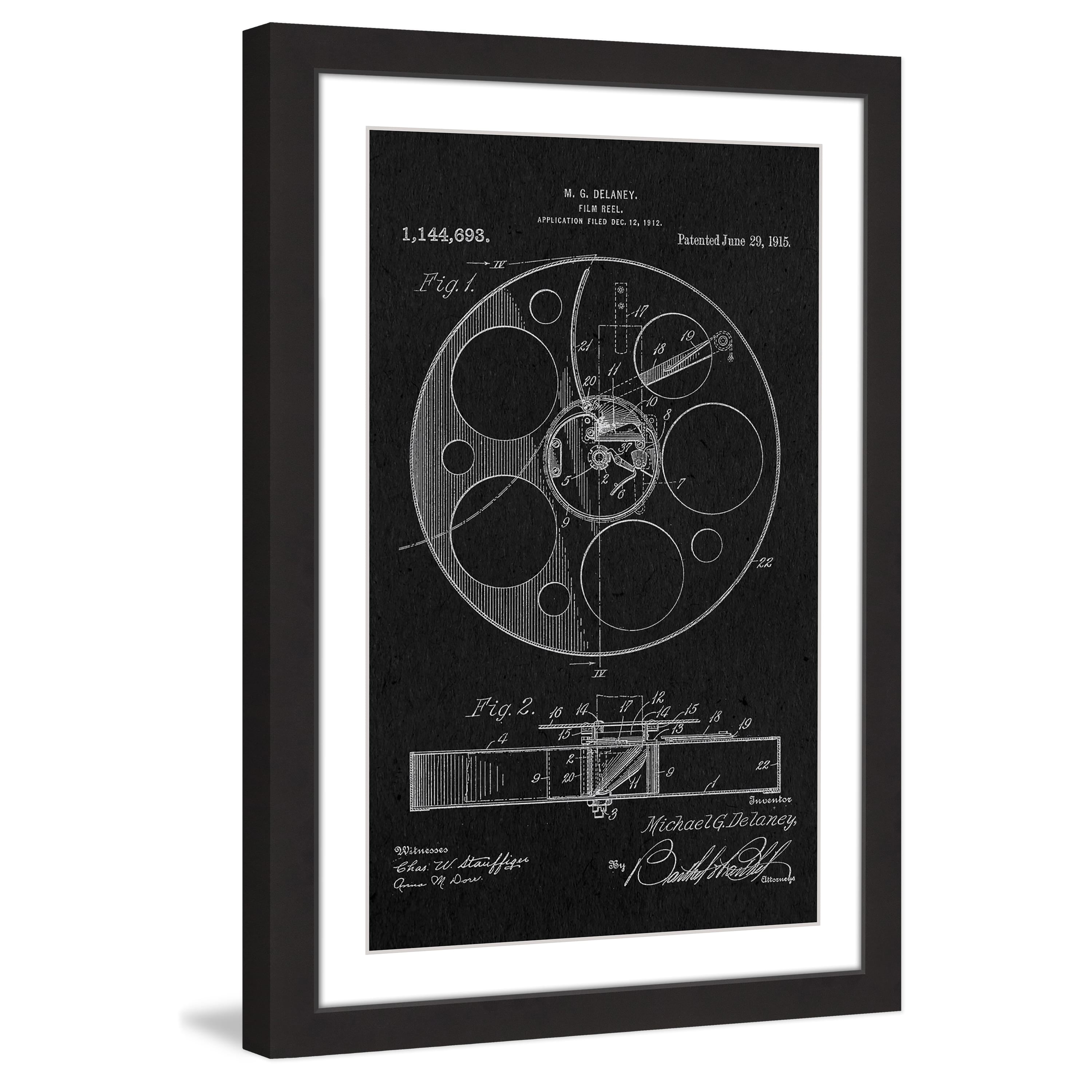"Film Reel 1915 Black Paper" Framed Painting Print