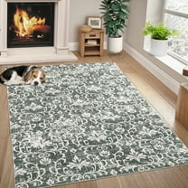Garvee 5'x7' Vintage Floral Area Rug Livng Room Rug, Washable Soft Accent Rug Non-Slip Low Pile Oriental Printed Carpets for Bedroom Dining Room Home Decor, Green