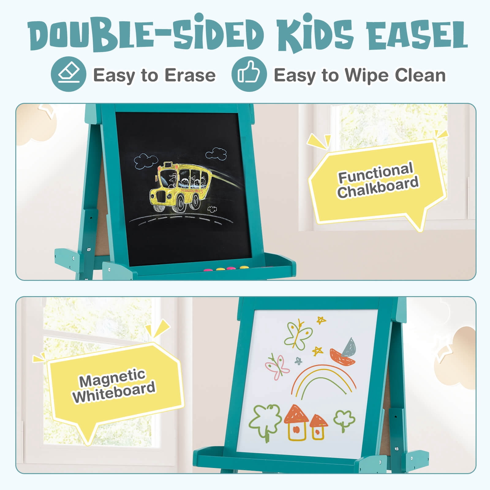 Infans Foldable Easel for Kids 3-in-1 Double-sided Art Easel with Chalkboard Gray
