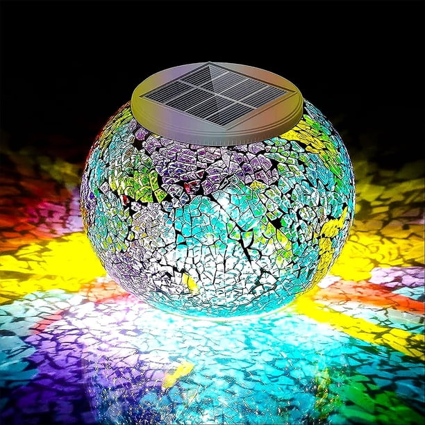 Luz solar de mosaico que cambia de color, multicolor1 Luz de bola de cristal impermeable/resistente a la intemperie para jardín, patio, fiesta, patio, exterior/i
