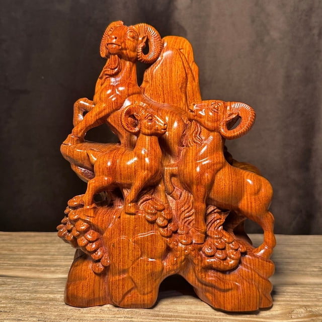 Ebony Three Rams Bringing Prosperity Figurine, Solid Wood New Chinese Style Home Decoration, Company Decoration, Housewarming/Opening Ceremony Gift