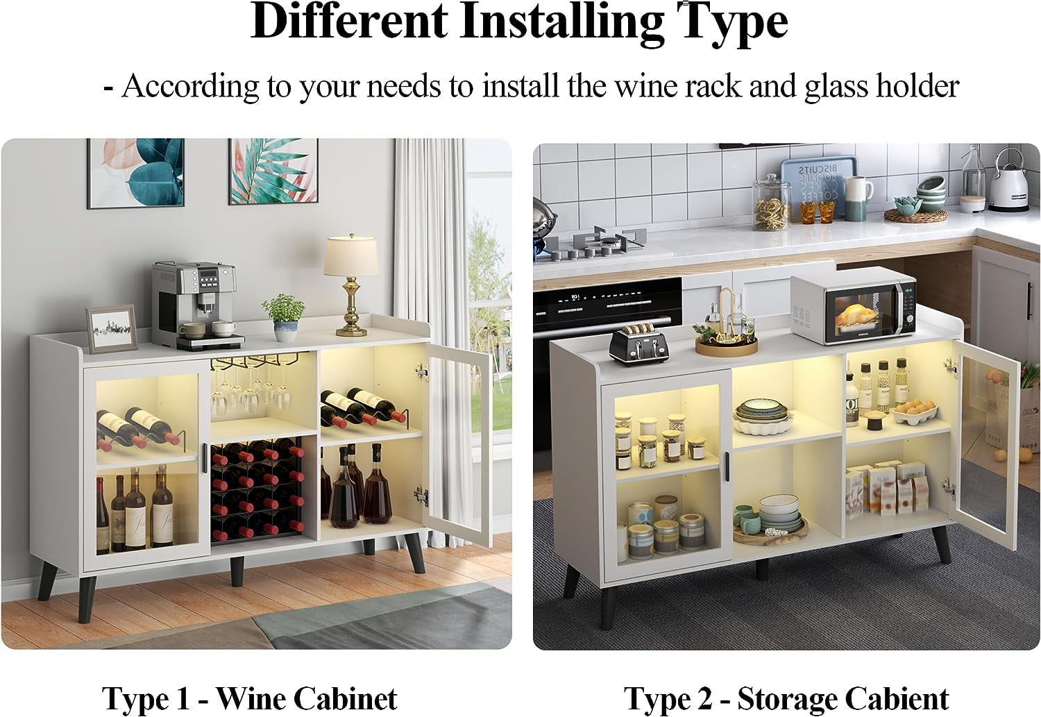 Auromie Wine Bar Cabinet with Led Light Home Coffee Cabinet with