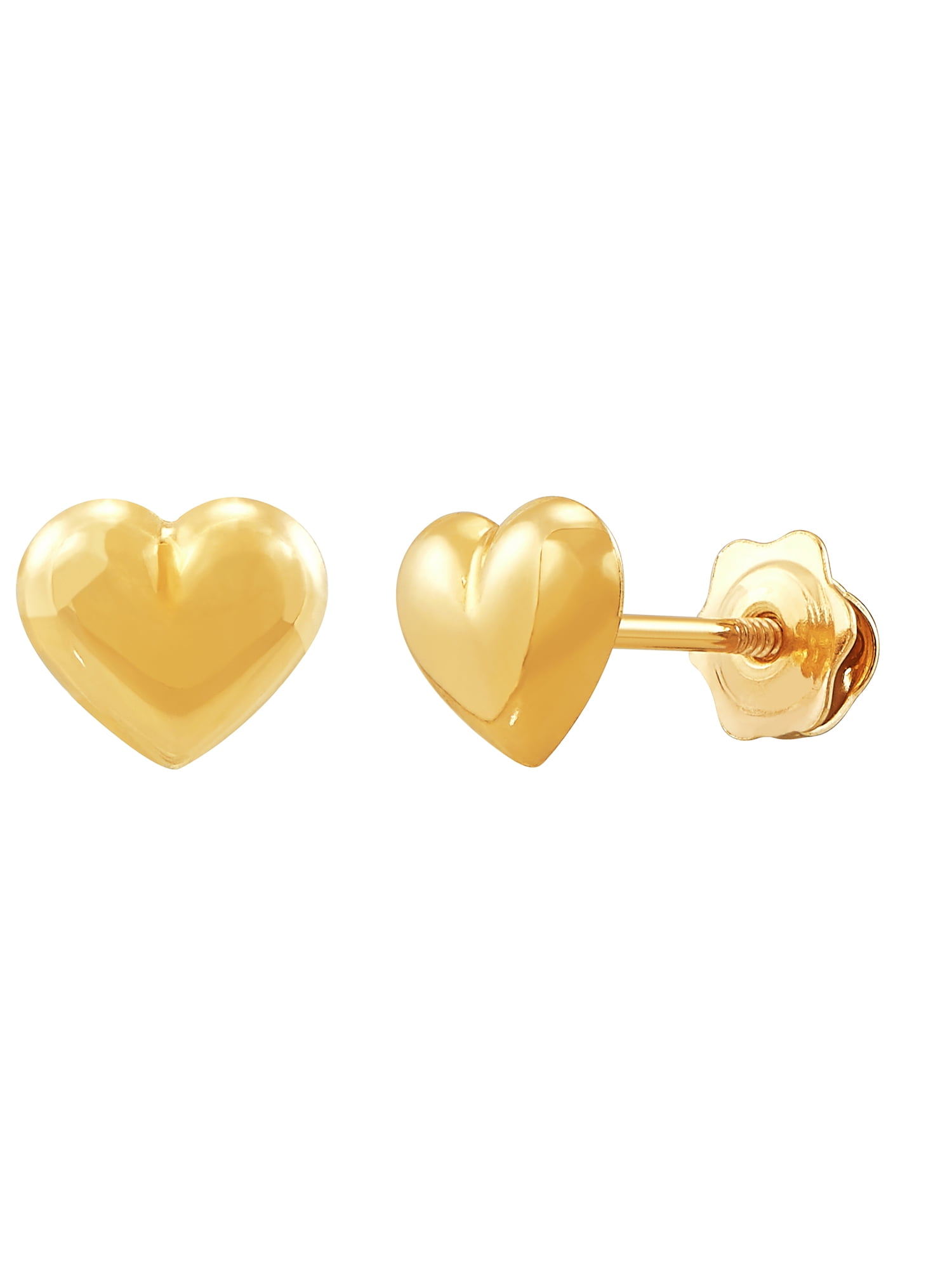 Brilliance Fine Jewelry Girls 10K Yellow Gold Puffed Heart Stud