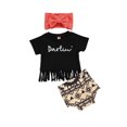 thumbnail image 2 of TheFound 3Pcs Bébé Été Tenues Manches Courtes Pompons Tops + Shorts + Bandeau, 2 of 10