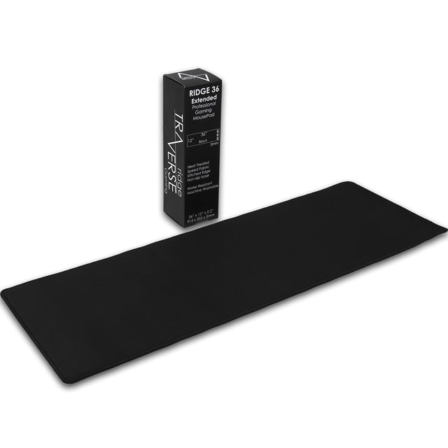 Traverse Ridge Gaming Mouse Pad (5mm) Extended 36 inch | 36x12x0.20 Extra Thick | Black | Stitched Edge, Large Washable Desk Mat