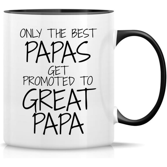 Only The Best Papas Get Promoted to Great Papa 11 Oz Ceramic Coffee Mugs - Funny, Sarcasm, Motivational, Inspirational birthday gifts - White Mug with Black Handle and Inner