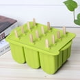 thumbnail image 3 of M Buder Molde De Silicón Para Helado Y Paletas 12 Cavidades Con Tapa Y 50 Palitos De Madera Color Verde Herramienta DIY Para Cocina Casera Resistente Al Frío Y Calor (22 cm / 8.7 inches), 3 of 9