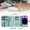 thumbnail image 2 of ELEHOLD Multi-Functional Wallet Case for iPhone 14 Pro,with Large Capacity 11 Card Slots Zipper Bag Magnetic Detachable Phone Case Wriststrap Shockproof Luxury Case 6.1" - Blue, 2 of 7