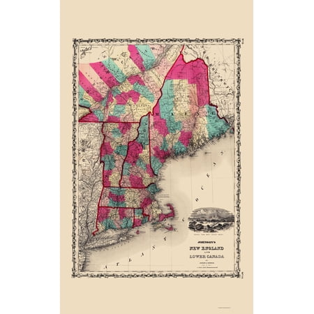 Historic Map - North America New England Canada United States - Johnson 1860