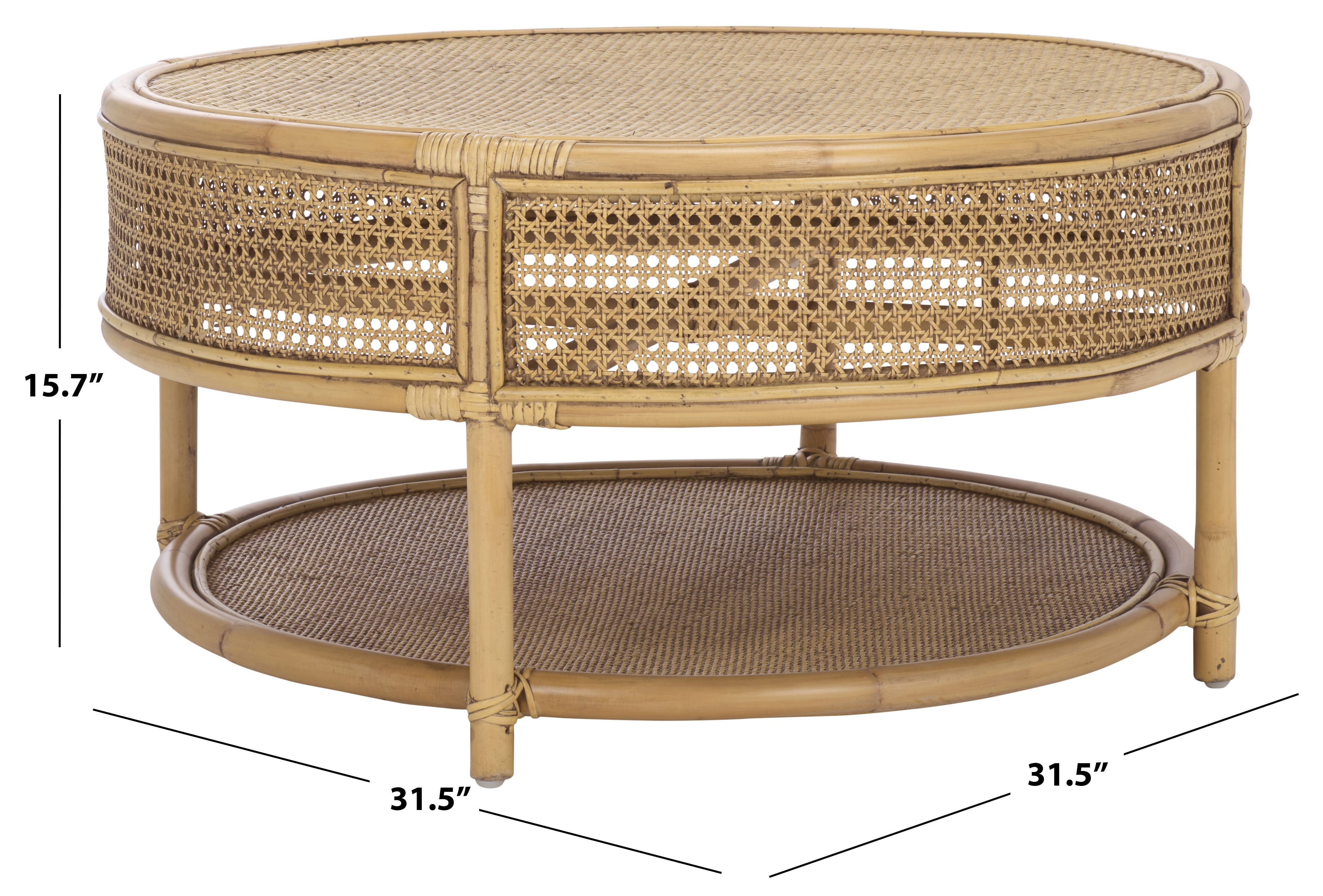 Safavieh Arvid Coastal Round Rattan Coffee Table, Honey Brown Wash