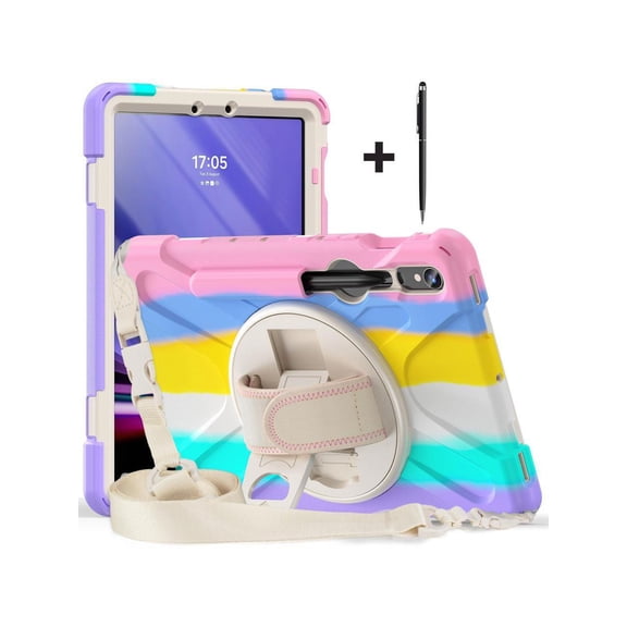 Case for Samsung Galaxy Tab S10 Lite 10.9 2025/S10 FE 10.9" 2025/S9 FE 10.9 Inch 2023/S9/S8/S7 11 Inch, Heavy Duty Shockproof Rugged Case with S Pen Holder, Hand Strap, Shoulder Strap, Kickstand