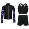 thumbnail image 3 of Miutii Kids Girls 3 Piece Dance Outfits Cross Back Crop Top and Shorts with Full Zipper Jacket Set Black 6, 3 of 9