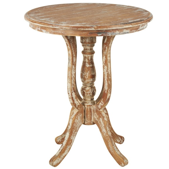 DecMode 24" x 28" Brown Wood Accent Table with Distressed Accents, 1-Piece
