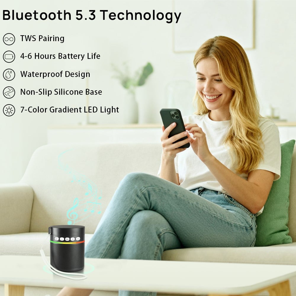 Myonaz Bluetooth Speaker Water Bottle 18oz, Insulated Stainless Steel Tumbler with LED Lights, Portable Wireless Speaker, Leakproof, Hot & Cold (Black)
