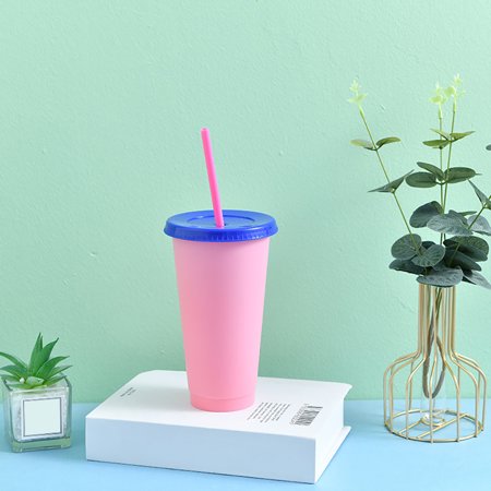 5Pcs Water Cups Plastic Temperature Color Changing Straw Cup Cold Drink