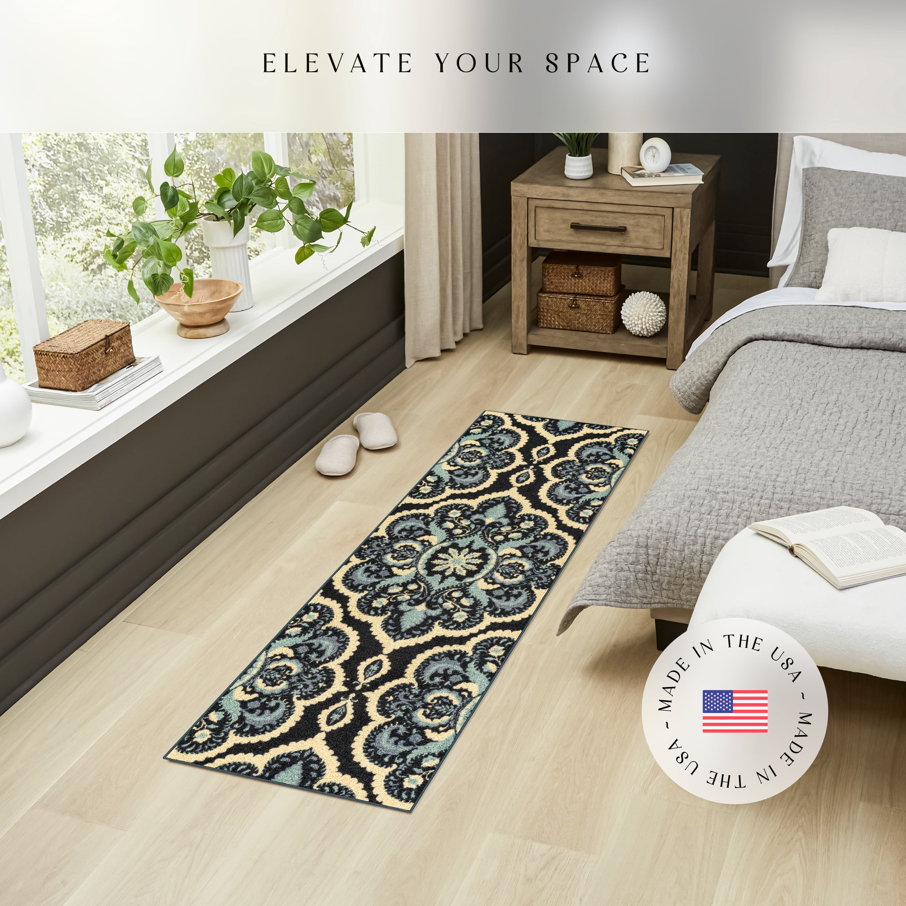 Maples Rugs Vivian Transitional Medallion Persian Blue Washable Hallway Runner Rug, 1'8 x 5'
