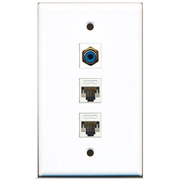 RiteAV - 1 Port RCA Blue 2 Port Cat5e Ethernet White Wall Plate